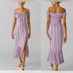 Urban outfitters Olympia lilac floral off the shoulder long dress